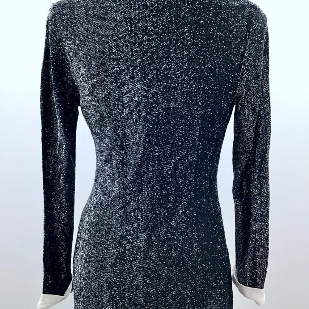 Vintage 1970s Disco Top Women's 10 Black White Metallic Butterfly Collar Retro - Picture 10 of 12